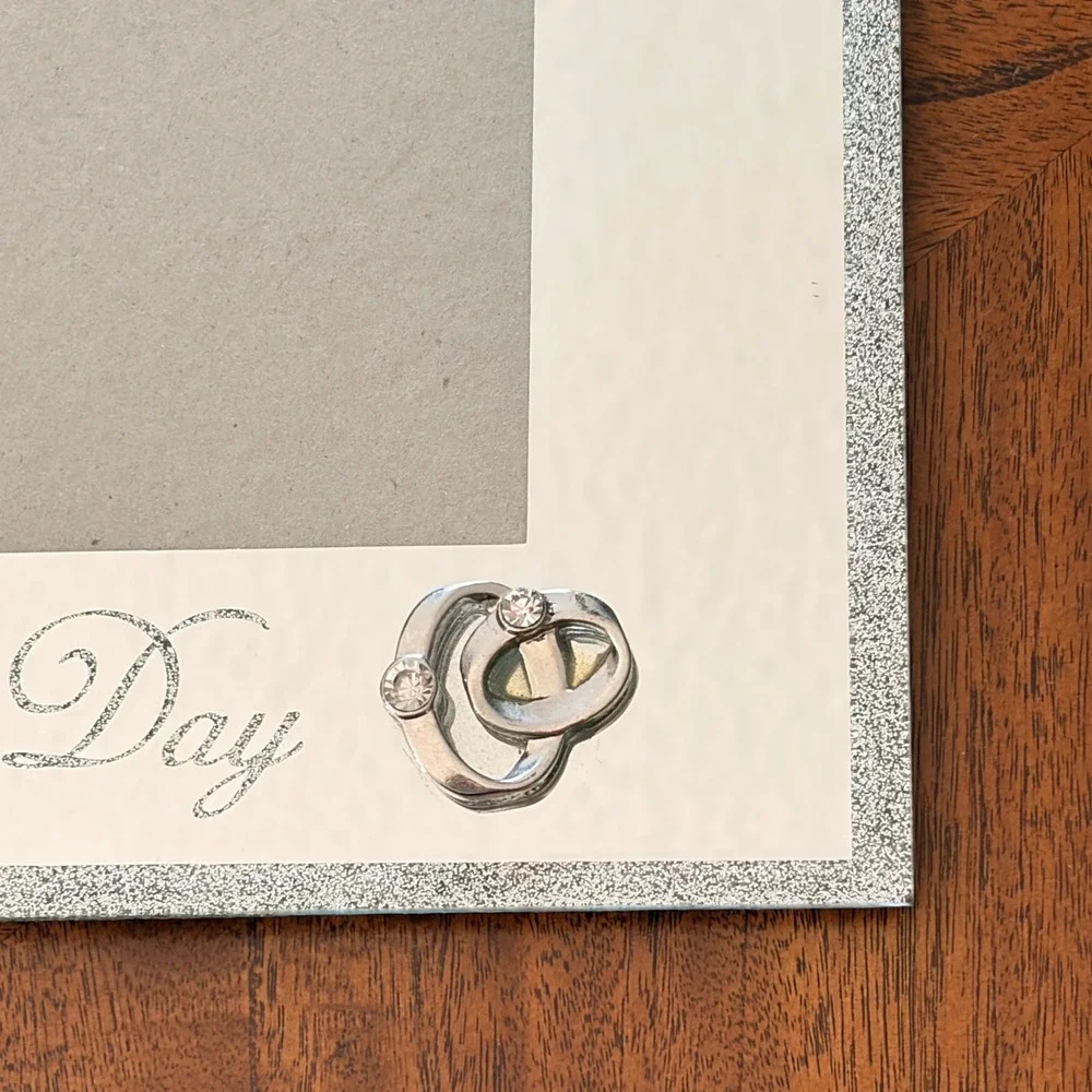 Wedding Picture Frame Mirror Silver Glitter Interlocking Rings Rhinestones 8x10